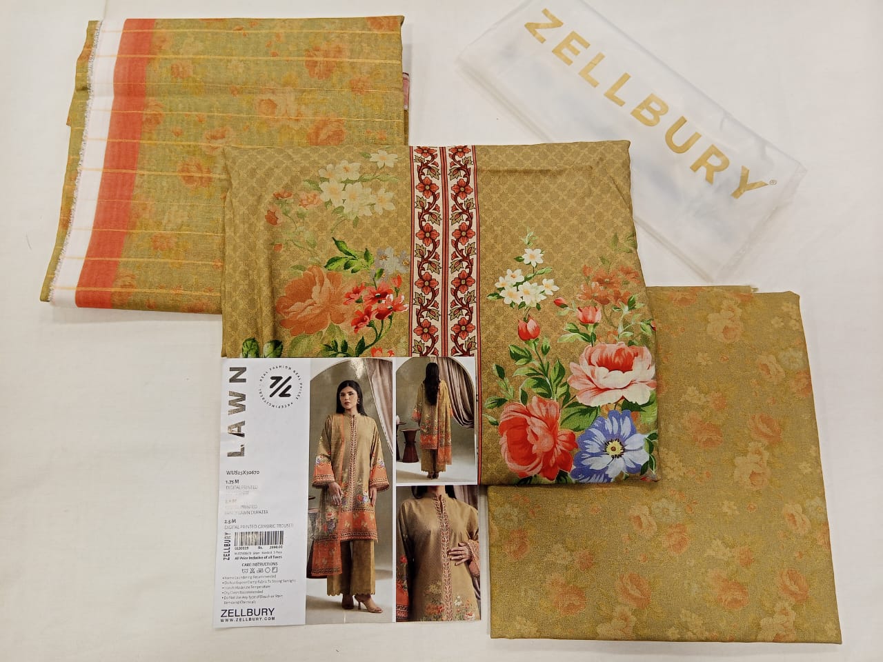 Elegant Green Zellbury 3pc Unstitched Lawn Suit – Stylish Pakistani Lawn Outfit 2025
