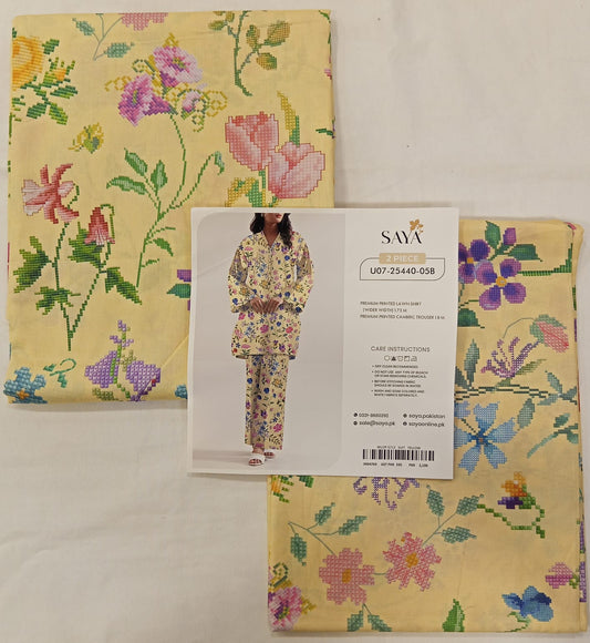 Yellow | Saya 2PC Unstitched Lawn Suit