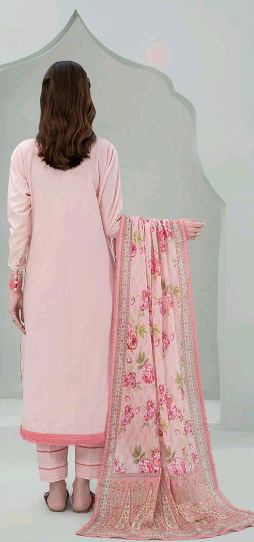 Peach | Zellbury 3pc Unstitched Embroidered Lawn Suit