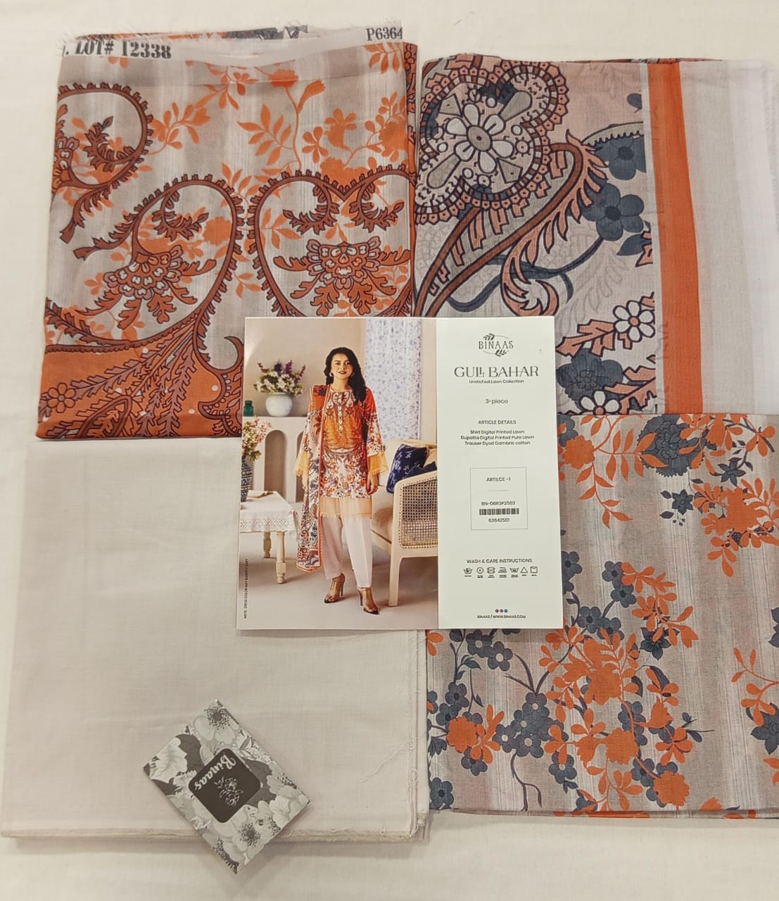 Gull BAHAR 3pc Unstitched Lawn Collection - Orange