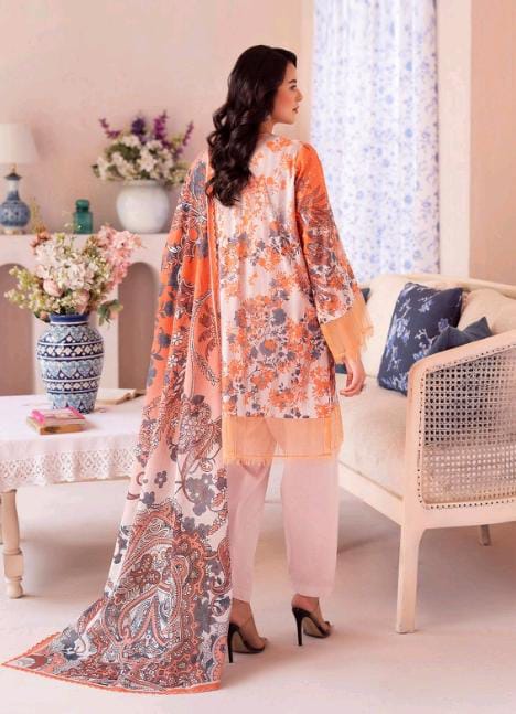 Gull BAHAR 3pc Unstitched Lawn Collection - Orange