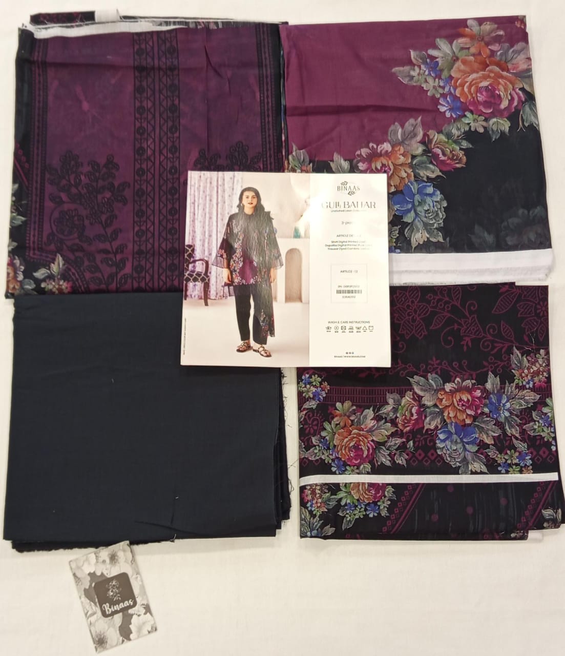 Gull Bahar by Binaas 3pc Unstitched Lawn Collection – Dark Deep Purple