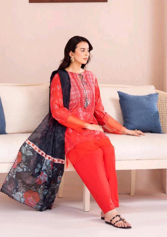 Gull Bahar by Binaas 3pc Unstitched Lawn Collection – Red