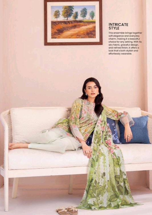 Gull Bahar by Binaas 3pc Unstitched Lawn Collection – Mint Green