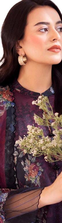 Gull Bahar by Binaas 3pc Unstitched Lawn Collection – Dark Deep Purple