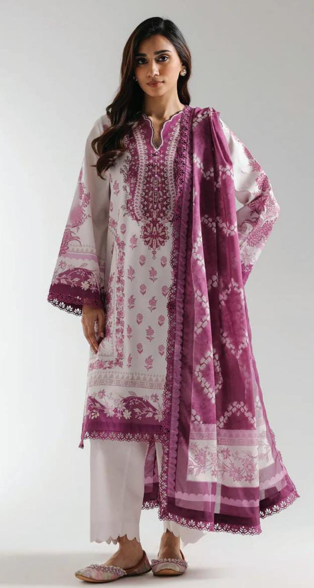Purple |Ethnc 3pc Unstitched Doriya Lawn Suit