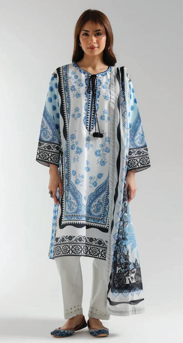 Light Blue |Ethnc 3pc Unstitched Doriya Lawn Suit