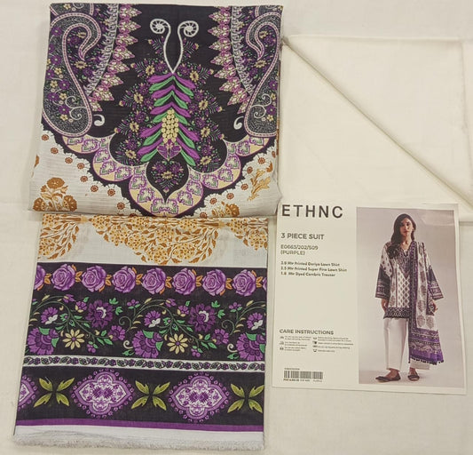 Purple |Ethnc 3pc Unstitched Doriya Lawn Suit