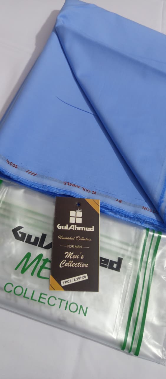 Dark Sky Blue | Gul Ahmed Men's Unstitched Soft Cotton
