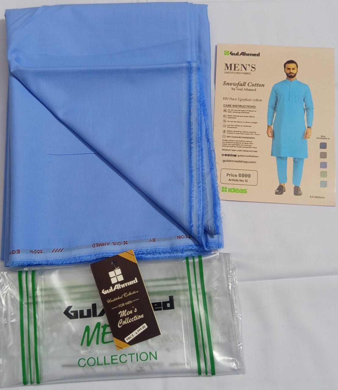Dark Sky Blue | Gul Ahmed Men's Unstitched Soft Cotton