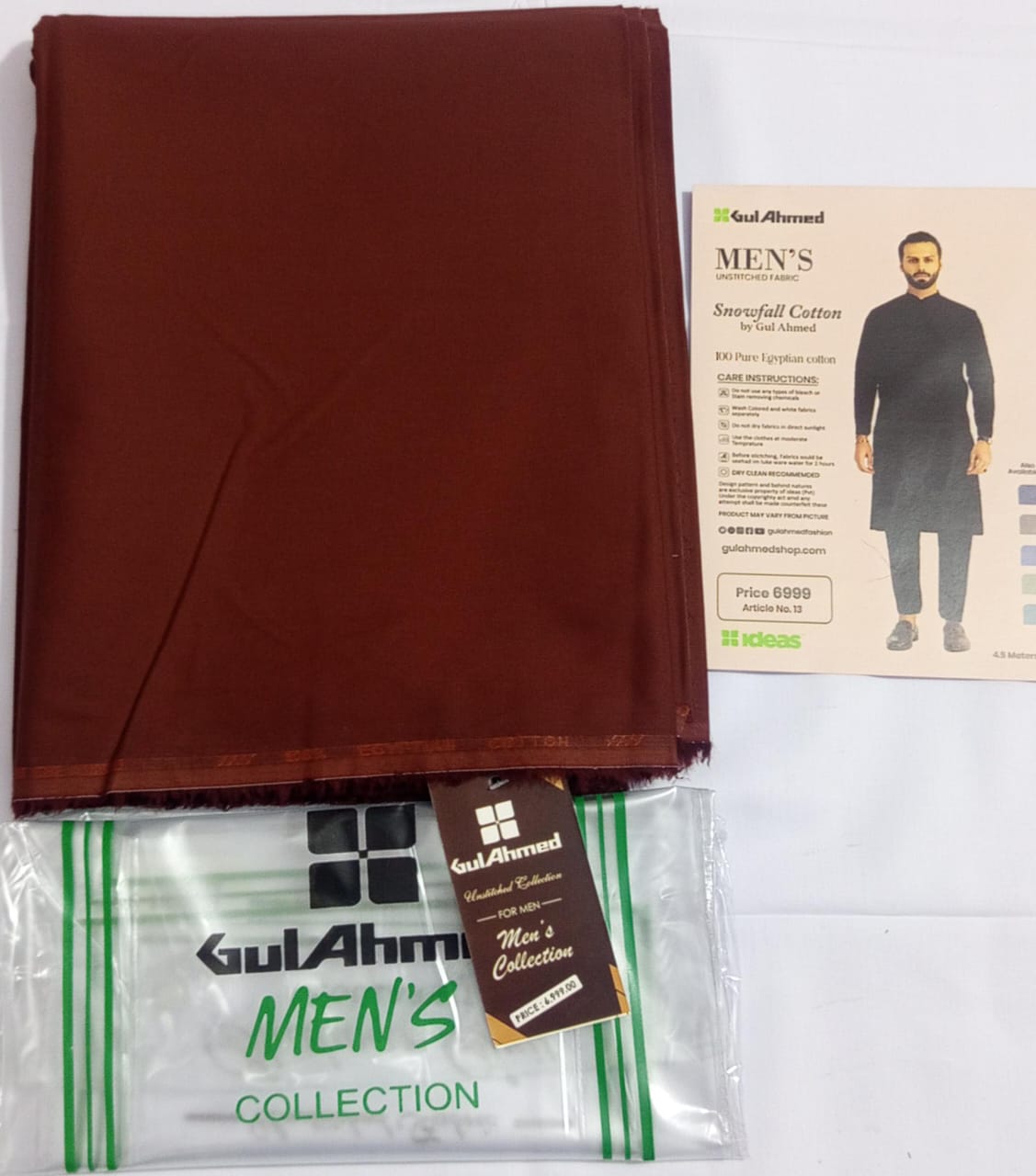 Burgundy | Gul Ahmed Men's Unstitched Soft Cotton