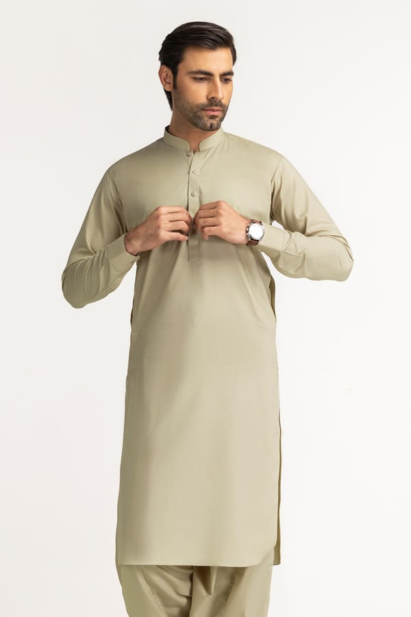Olive Green | Gul Ahmed Men's Unstitched Soft Cotton