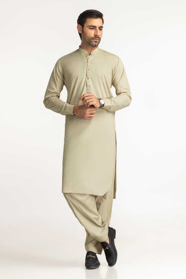 Olive Green | Gul Ahmed Men's Unstitched Soft Cotton