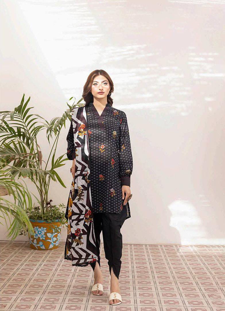 Black | Salina 3pc Unstitched Lawn Collection
