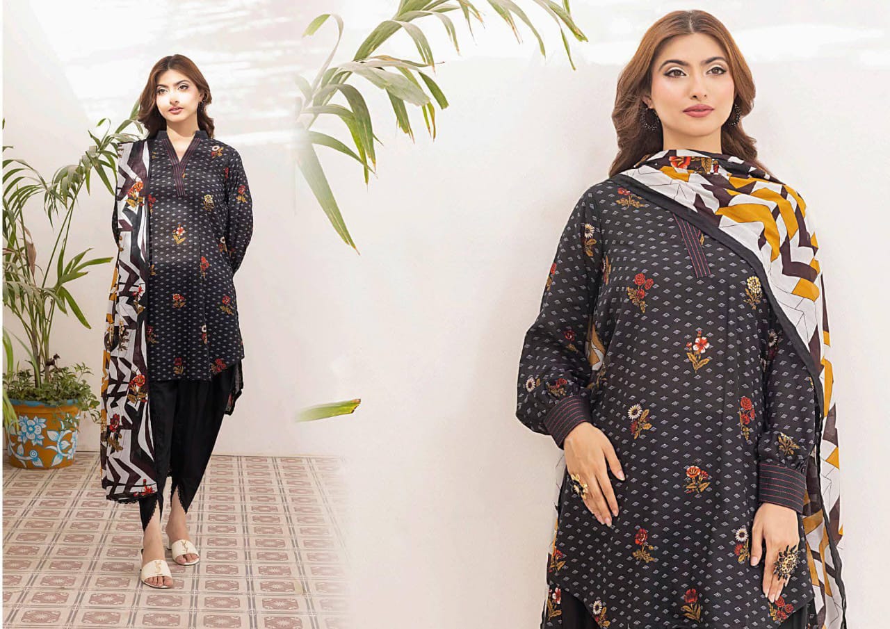 Black | Salina 3pc Unstitched Lawn Collection