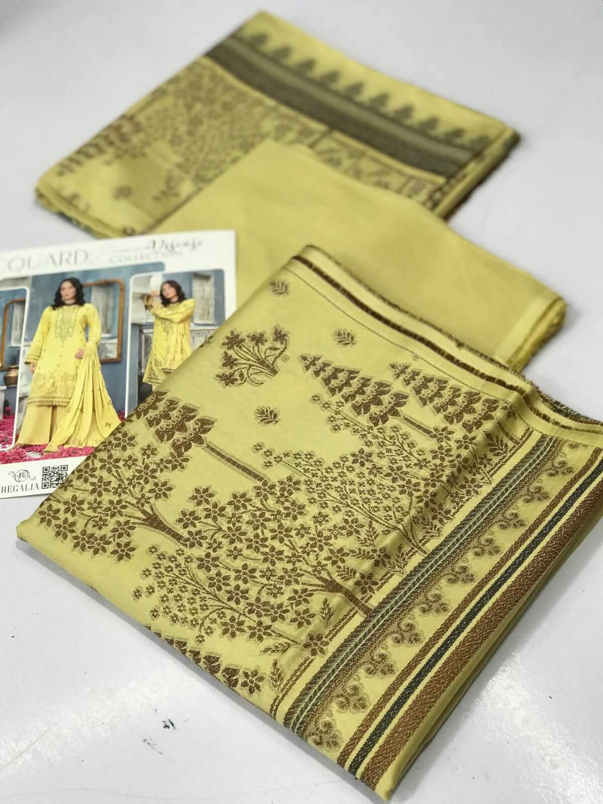 Lemon Yellow | Regalia 3pc Unstitched Jacquard Viscose