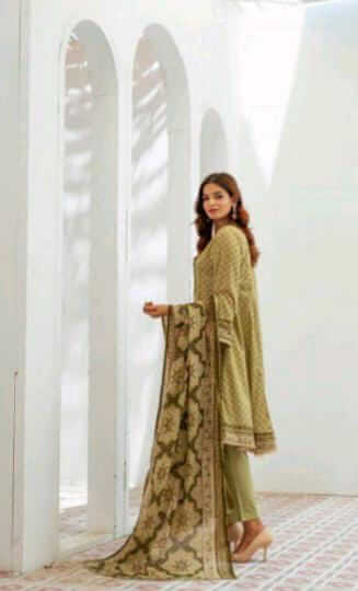 Malaika 3pc Unstitched Lawn Collection - Olive Green