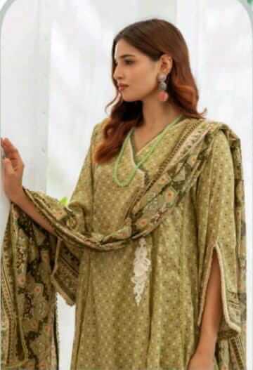 Malaika 3pc Unstitched Lawn Collection - Olive Green