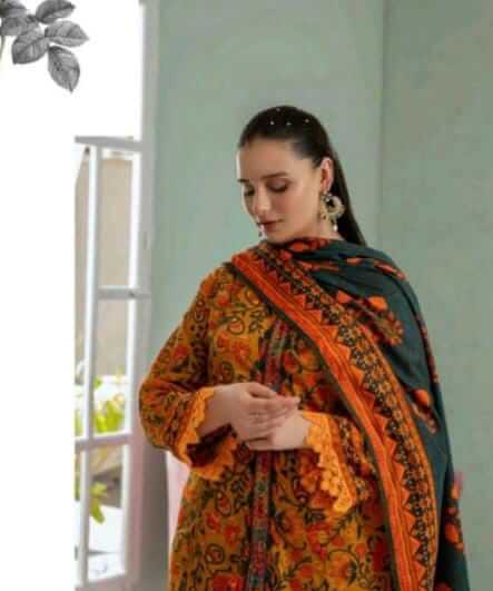 Malaika 3pc Unstitched Lawn Collection - Mustard