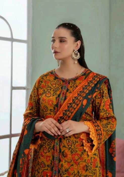 Malaika 3pc Unstitched Lawn Collection - Mustard