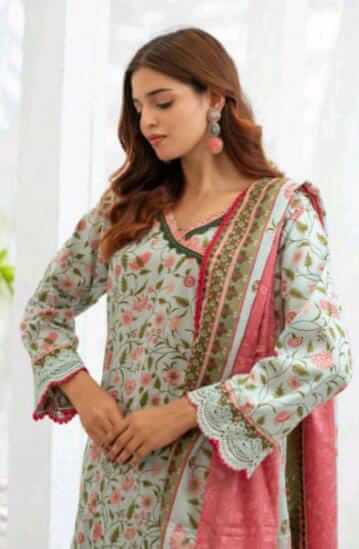 Malaika 3pc Unstitched Lawn Collection - Light Green