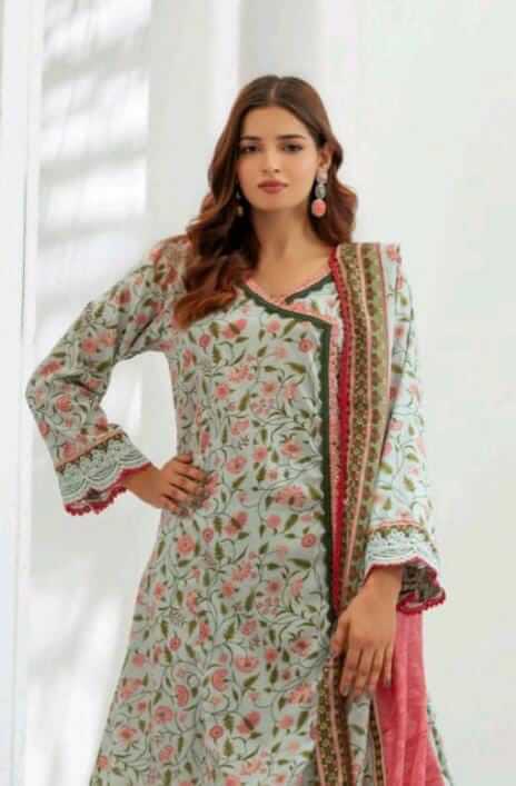 Malaika 3pc Unstitched Lawn Collection - Light Green