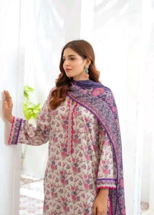 Malaika 3pc Unstitched Lawn Collection - Ash White