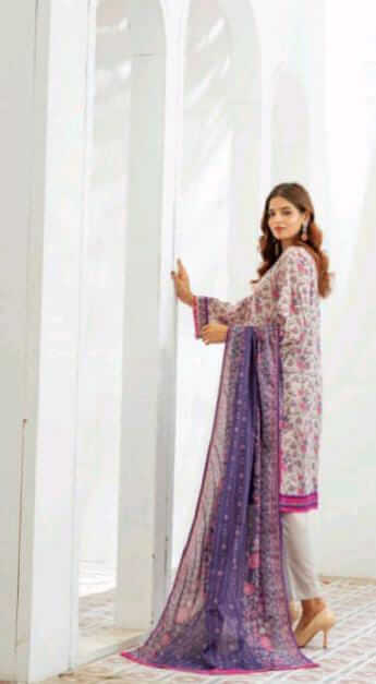Malaika 3pc Unstitched Lawn Collection - Ash White