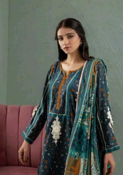 Malaika 3pc Unstitched Lawn Collection - Navy Blue