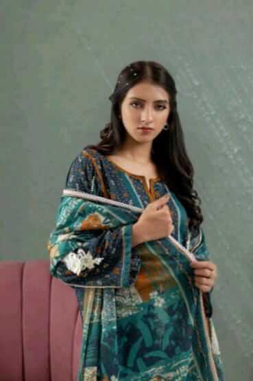Malaika 3pc Unstitched Lawn Collection - Navy Blue