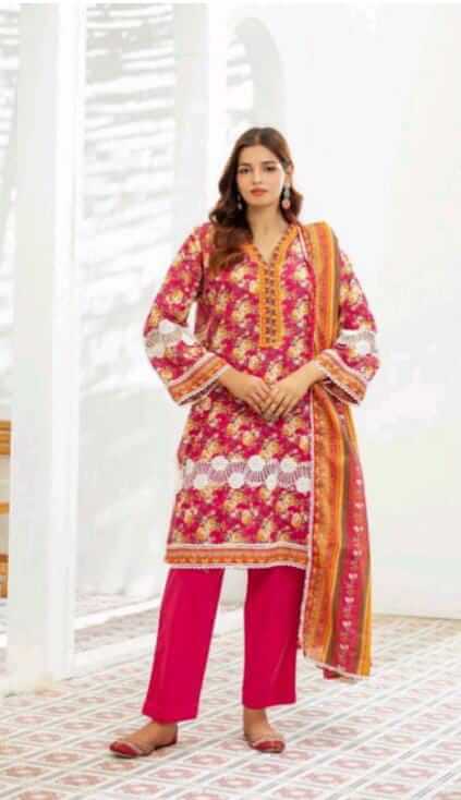 Malaika 3pc Unstitched Lawn Collection - Shocking Pink