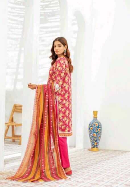 Malaika 3pc Unstitched Lawn Collection - Shocking Pink