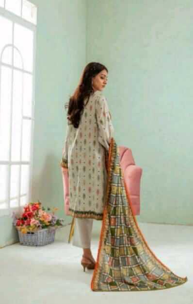 Malaika 3pc Unstitched Lawn Collection - Ash Green