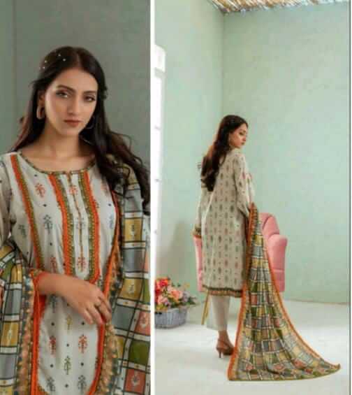 Malaika 3pc Unstitched Lawn Collection - Ash Green