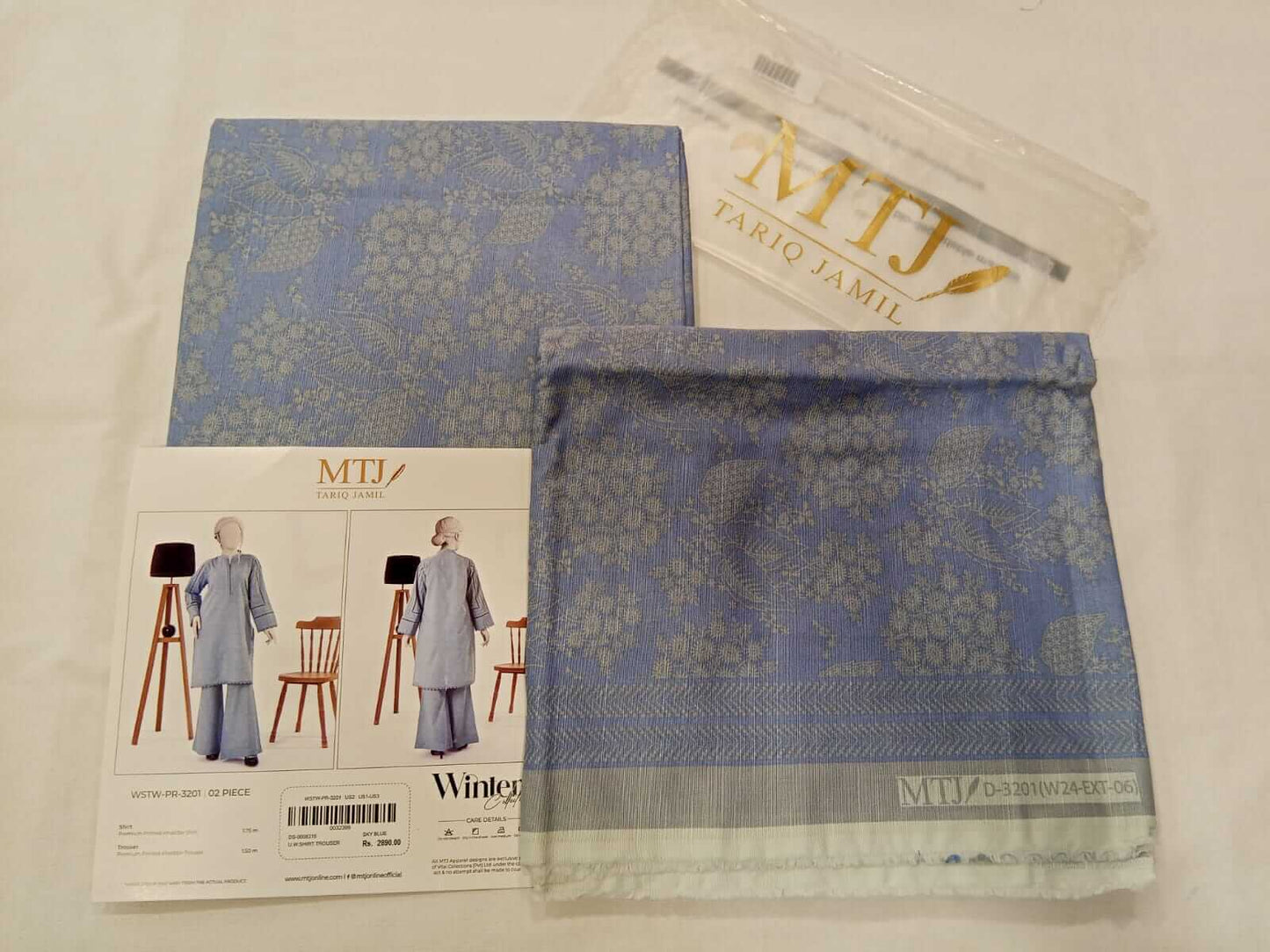 Sky Blue | Mtj-Tariq Jamil 2pc Unstitched Khaddar Suit