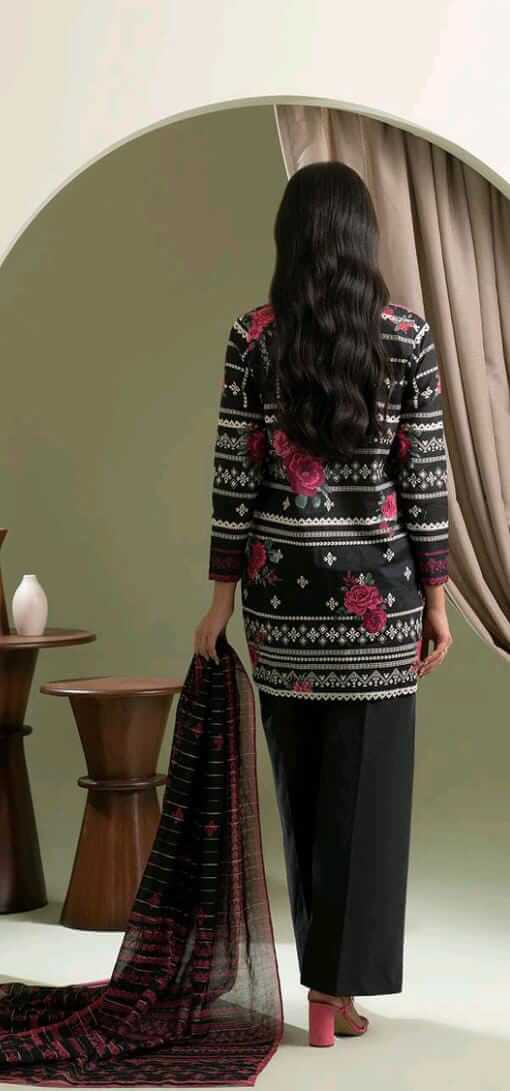Zellbury 3pc Unstitched Lawn Suit Black