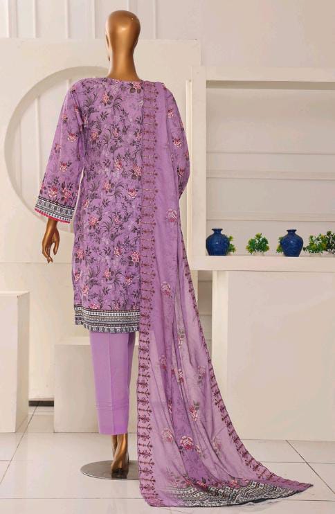 Mtf By Shahla 3pc Unstitched Slub Embroidered Cambric - Purple