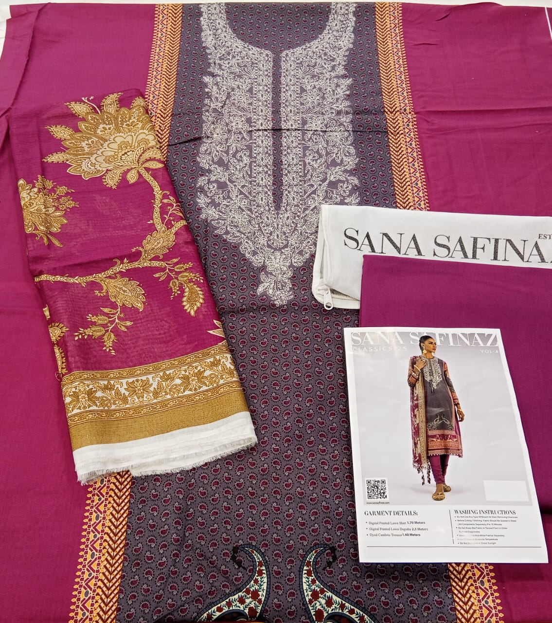 Magenta | Sana Safinaz 3pc Unstitched Lawn Suit