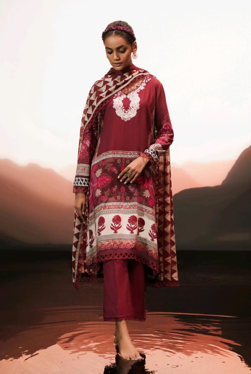 Maroon | Sana Safinaz 3pc Unstitched Lawn Suit