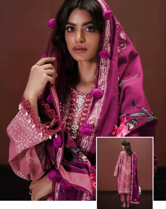 Flamingo Pink| Sana Safinaz 3pc Unstitched Lawn Suit
