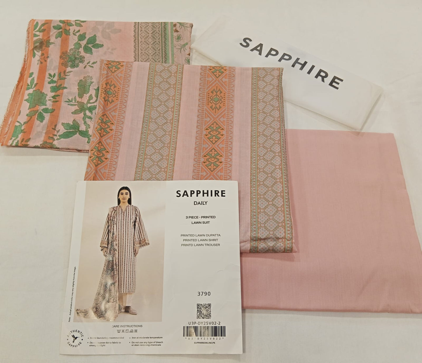 Baby Pink | Sapphire 3Pc Unstitched Lawn Suit