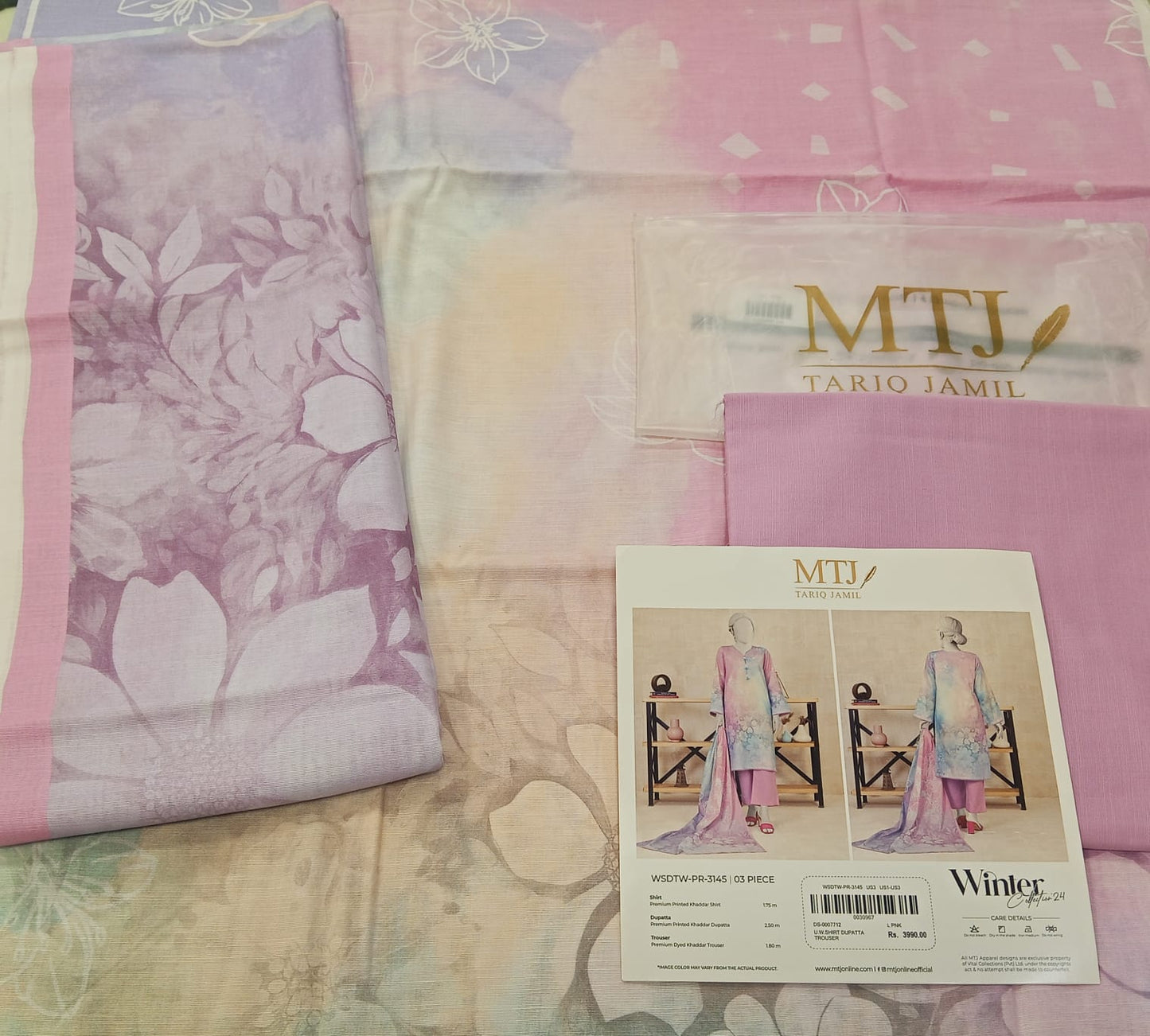 Lavender | Mtj-Tariq Jamil 3pc Unstitched Khaddar Suit