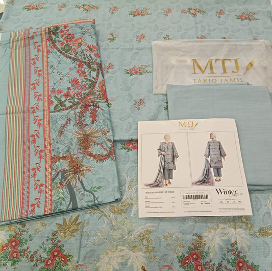 Sky Blue | Mtj-Tariq Jamil 3pc Unstitched Khaddar Suit