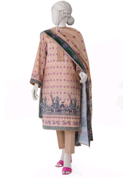 Peach | Mtj-Tariq Jamil 3pc Unstitched Khaddar Suit