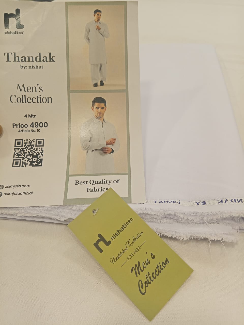 White | Nishat Men's Unstitched Wash & Wear