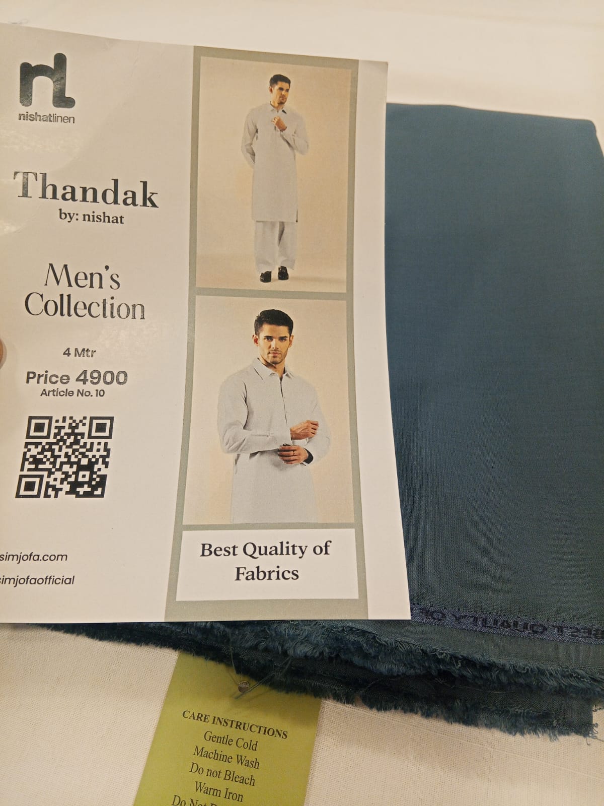 Teal Blue | Nishat Men's Unstitched Wash & Wear