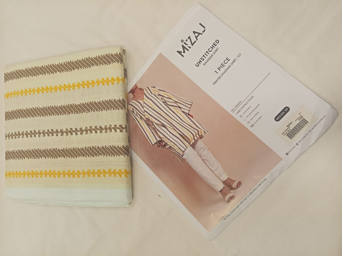 Mizaj 1pc Unstitched Khaddar Shirt | Light Lemon