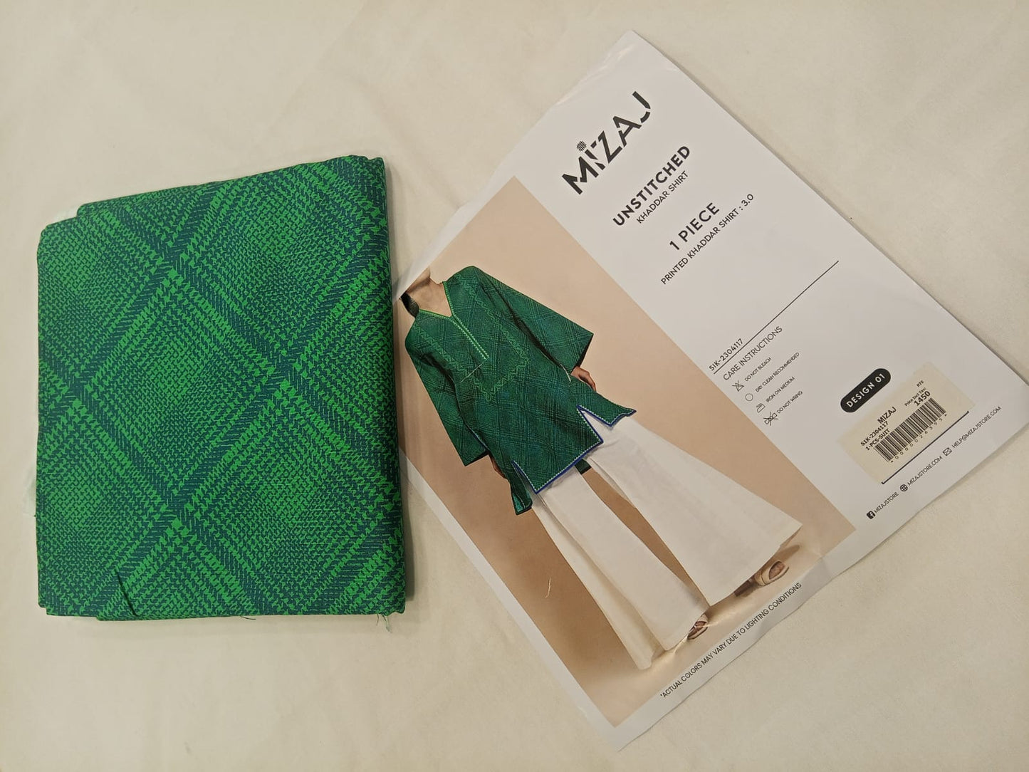 Mizaj 1pc Unstitched Khaddar Shirt | Green