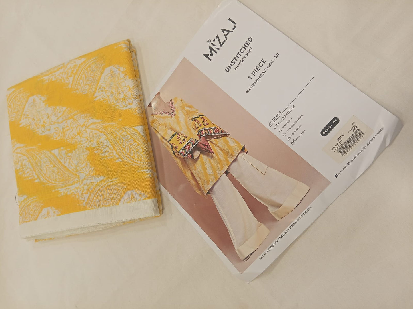Mizaj 1pc Unstitched Khaddar Shirt | Yellow