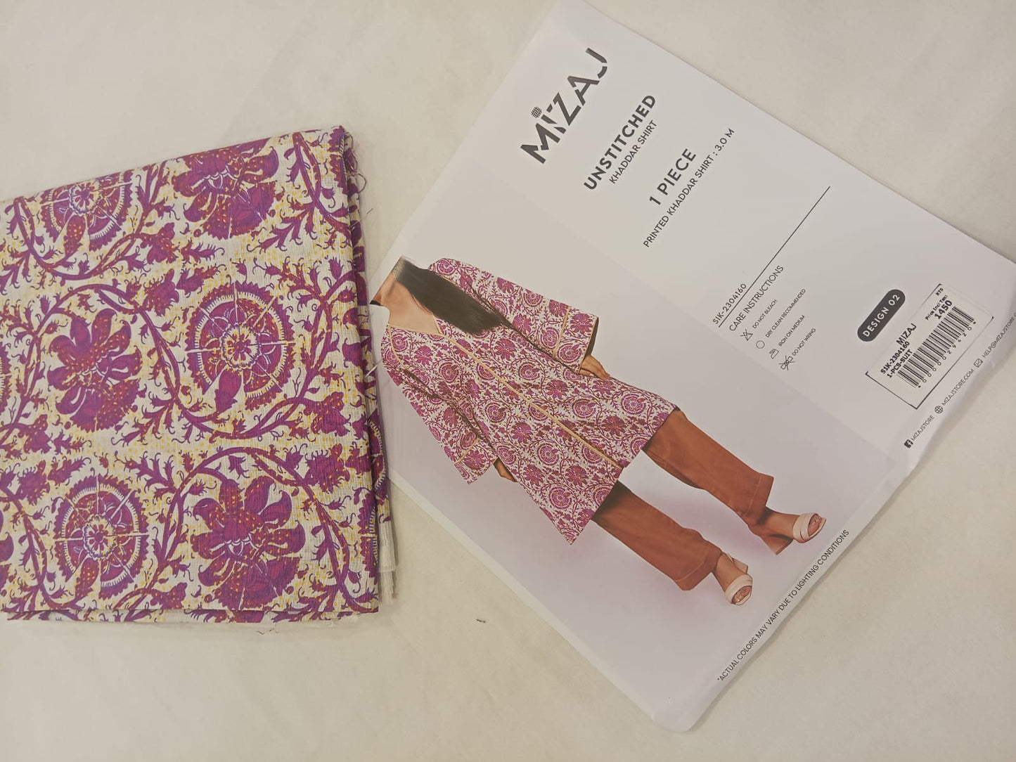 Mizaj 1pc Unstitched Khaddar Shirt | Magenta